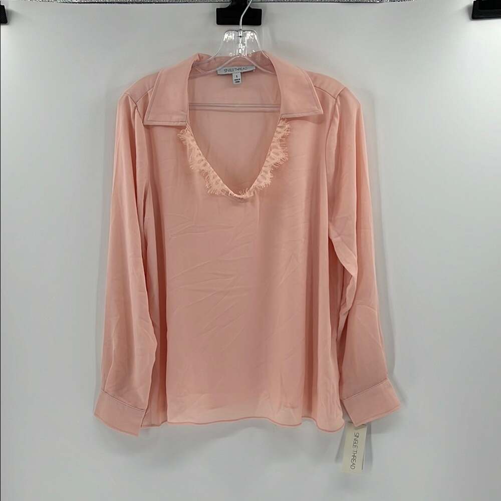 Single Thread Women's Lace Trim Blouse - Evening Sand - Small - New with tags